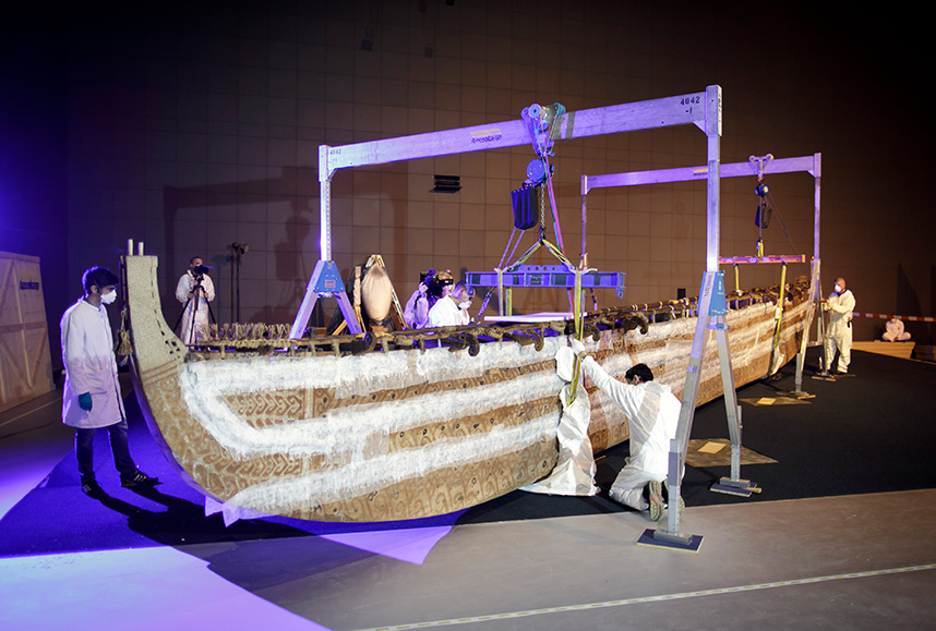 Hochseeboot von der Insel Luf (Papua-Neuguinea), das bis Ende 2017 im Ethnologischen Museum in Berlin-Dahlem zu sehen war und künftig im Humboldt Forum ausgestellt wird